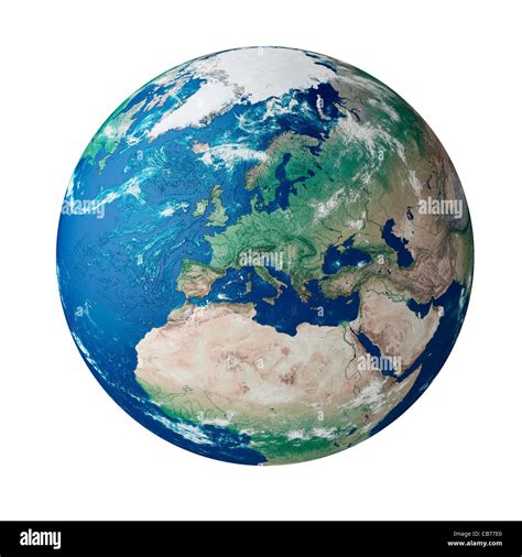 Globe showing the continent of Europe - on white background, cut out ...