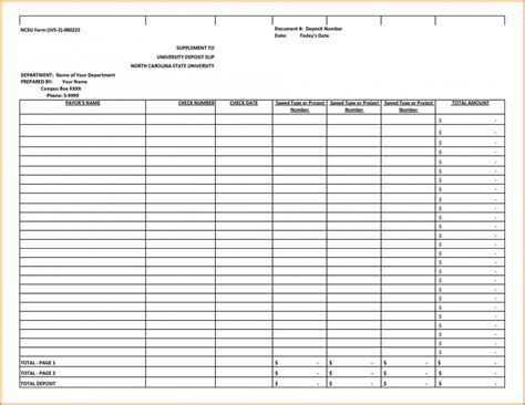 Bank Deposit Slips Template