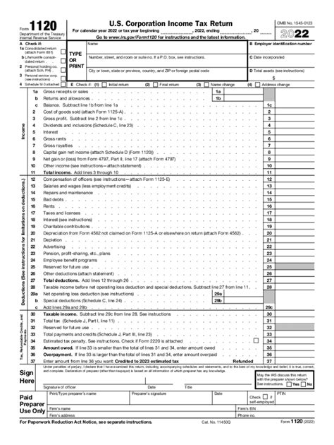 2022 irs form 1120: Fill out & sign online | DocHub