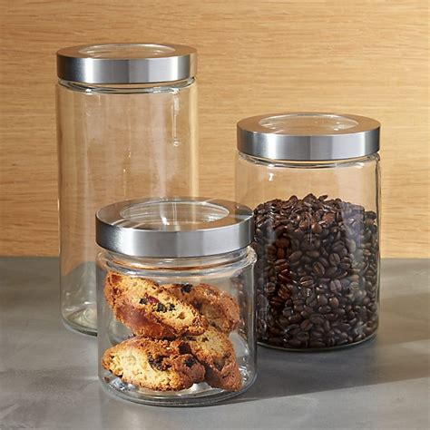 Glass Storage Canisters with Stainless Steel Lids | Crate and Barrel