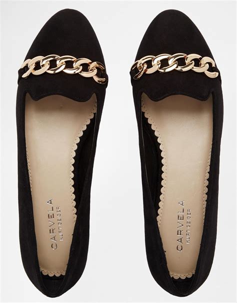 Carvela kurt geiger Melissa Suedette Flat Shoes With Chain Detail in Black (Blacksuedette) | Lyst