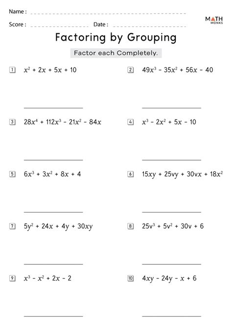 Factoring by Grouping Worksheet - Math Monks