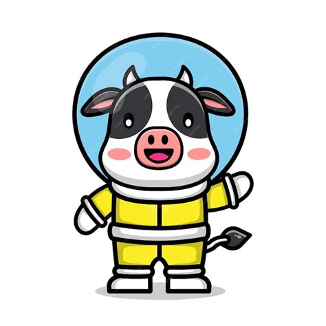 Premium Vector | Cute cow wearing astronaut suit illustration