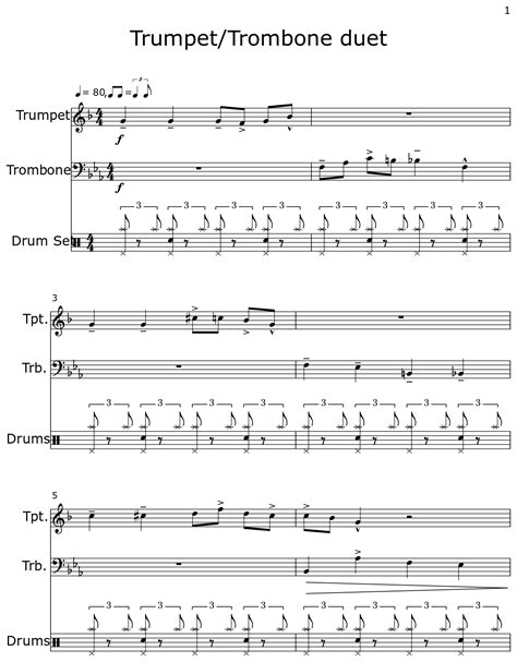 Trumpet/Trombone duet - Sheet music for Trumpet, Trombone, Drum Set