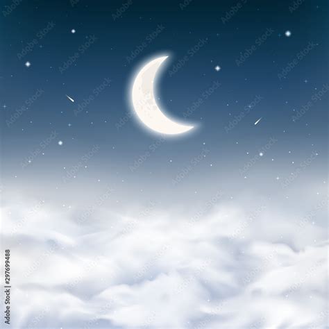 Obraz Midnight sky background with crescent moon, stars, comets ...