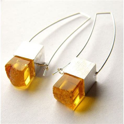 Amber Earrings Genuine Amber Earrings CUBE Modern Design - Etsy