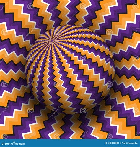 Optical Illusion Vector Illustration. Purple Orange Zigzag Patterned Sphere Soaring Above the ...