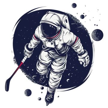 Astronaut Playing Hockey In Space Illustration With Tshirt Design Premium Vector, Space, Hockey ...