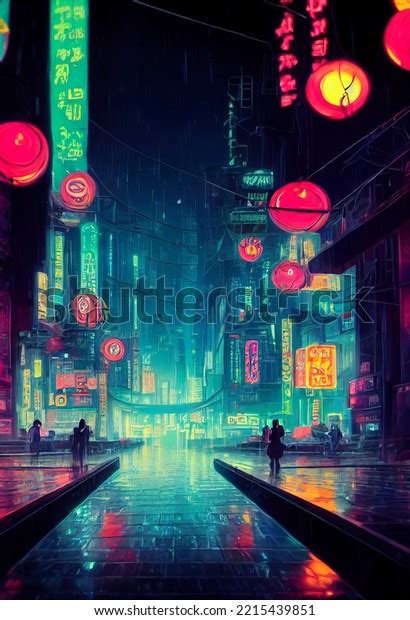 Cyberpunk Neon City Night Futuristic City Stock Illustration 2215439851 | Shutterstock