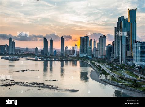 Skyline of Panama City at sunset, Panama City, Panama, Central America Stock Photo - Alamy