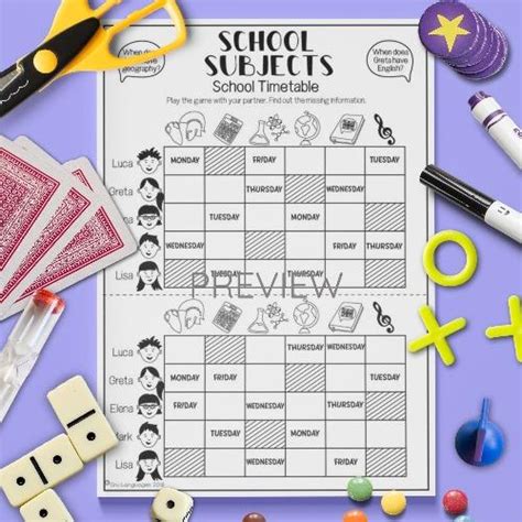 School Subjects | Timetable Game | ESL Worksheet For Kids