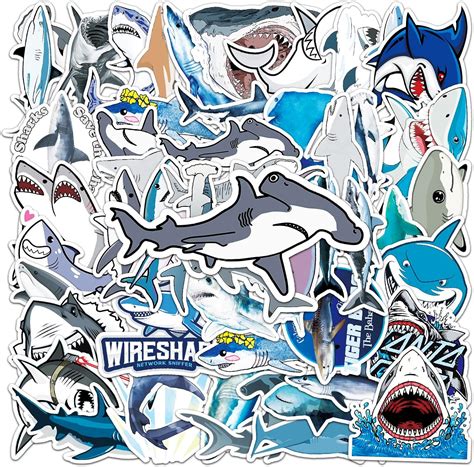 Amazon.com: 50Pcs Shark Stickers for Kids Boys, Ocean Shark Waterproof Vinyl Stickers and Decals ...