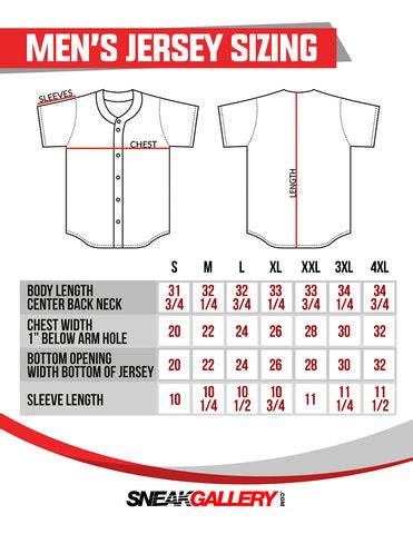 Baseball Jersey Size Chart | Sneakgallery.com