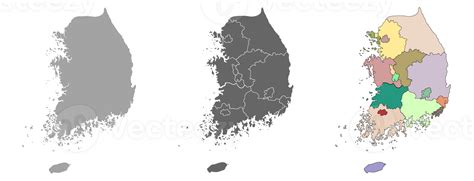 South Korea map set with gray and multicolor. 22797787 PNG