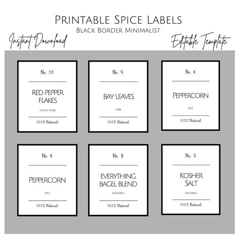 Printable Minimalist Spice Label Template, Modern Spice Labels & Stickers, DIY Spice Jar Label ...