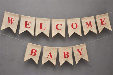 Amazon.com: WELCOME BABY Burlap Banner - Elegant Baby Shower Flag Banner - Pink/Blue feet ...