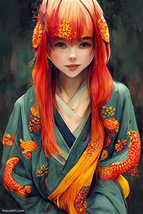 Dragon Kyoto Anime Girl Portrait - Kawaii AI