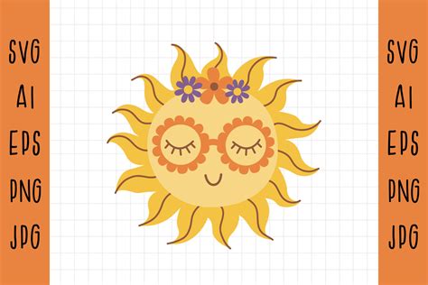 Retro Sun Svg, Boho Hippie Sun Png, Graphic by Nataka · Creative Fabrica