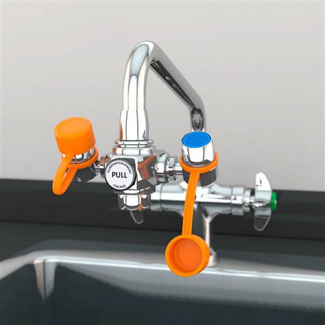 Eye Wash Station - Mounted Faucet - 3" Outlet Head - Chromed Spray Heads - Valve Lever