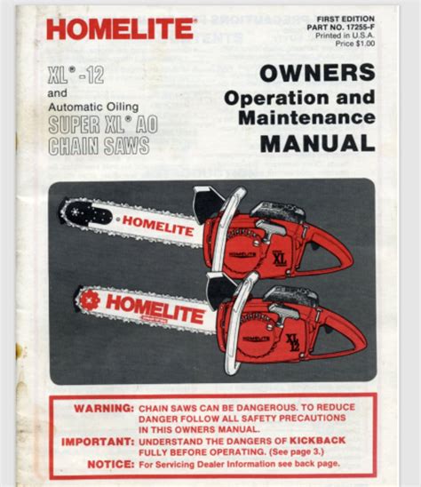 HOMELITE XL XL12 Xl-12 Series Chainsaw Owner and Maintenance Manual 40 ...