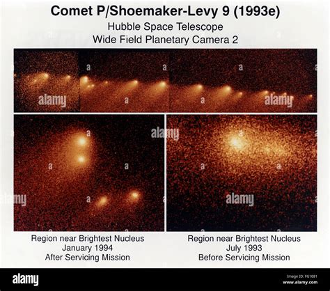 COMET: SHOEMAKER-LEVY 9. /nA mosaic of photographs (top) showing fragments of the comet ...