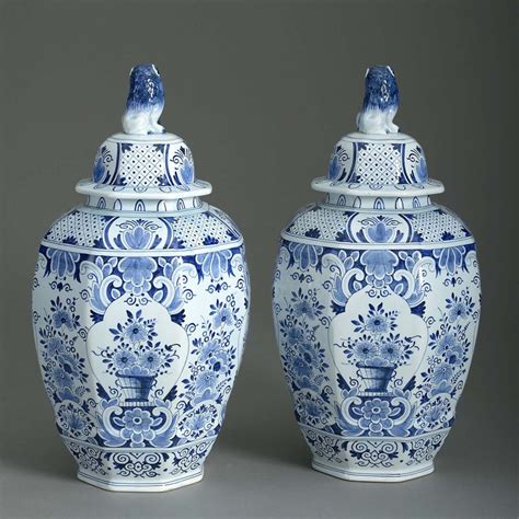 Pair of Blue & White Glazed Delft Pottery Vases and Covers | Timothy ...