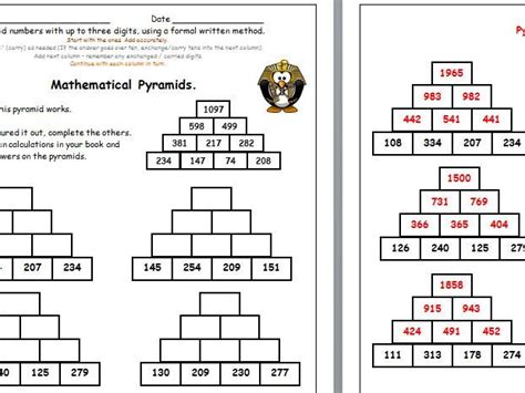 Y3 Formal Written Addition of 3 Digit Numbers: Addition Pyramids. | Teaching Resources