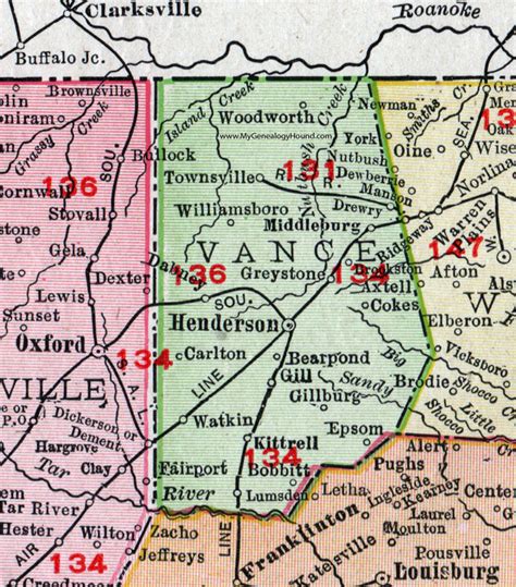 Vance County, North Carolina, 1911, Map, Rand McNally, Henderson ...