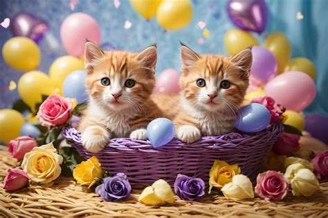 Cute Kittens Inside A Straw Basket Free Stock Photo - Public Domain Pictures