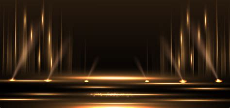 Elegant golden stage vertical glowing with lighting effect sparkle on black background. Template ...