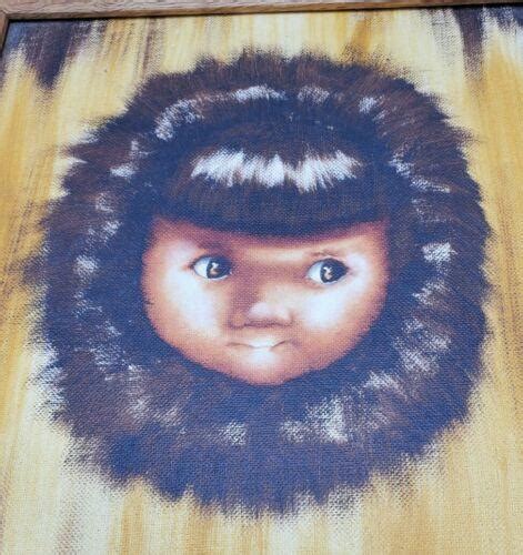 Eskimo Inuit Children Oil Paintings Signed,Numbered & Framed. VTG Framed 12"×10" | #3925401555