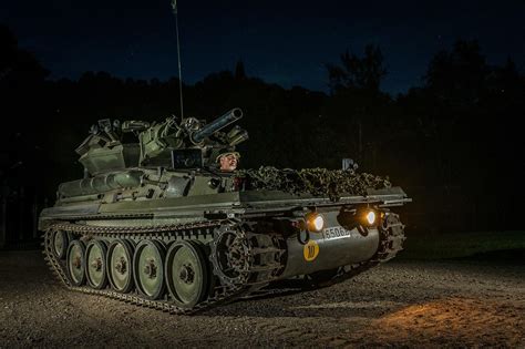 Alvis CVR(T) Scorpion Scout tank, ex-Belgian Army, 1973. Taken at night. Part of the Cold War ...