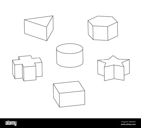 set of basic 3d shapes, outline black and white illustration Stock ...