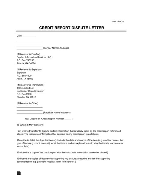 Free Credit Report Dispute Letter Template | PDF & Word