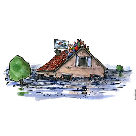 Di00111-flooding-house-flooded-people-roof-tv-climate-illustration ...