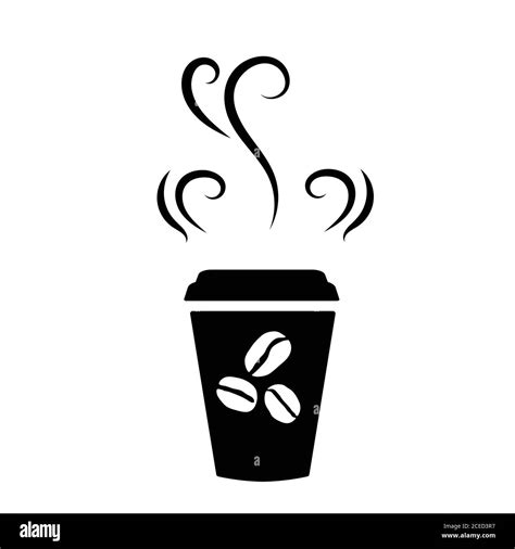 Black silhouette of a paper cup with hot coffee. Aroma effect. Vector illustration on white ...