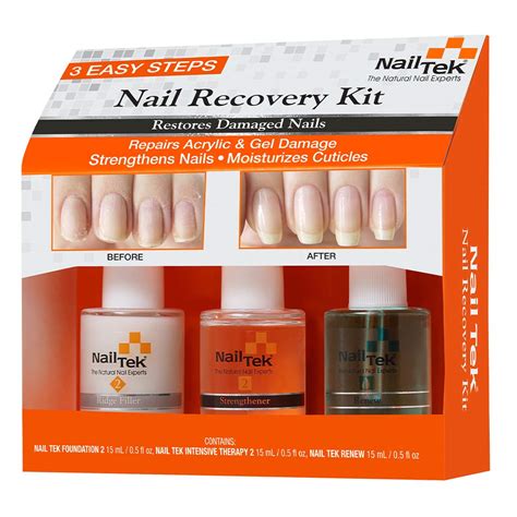 Nail Tek Nail Recovery Kit, Cuticle Oil, Strengthener, Ridge Filler - Restore Damaged Nails in 3 ...