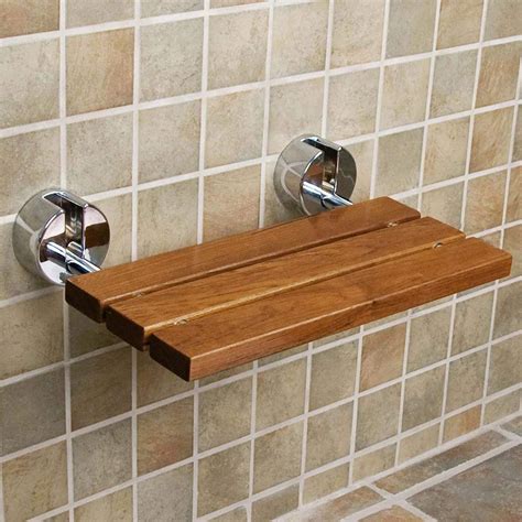 Clevr 20" Teak Modern Folding Shower Seat Bench Dark Wood Medical Wall ...