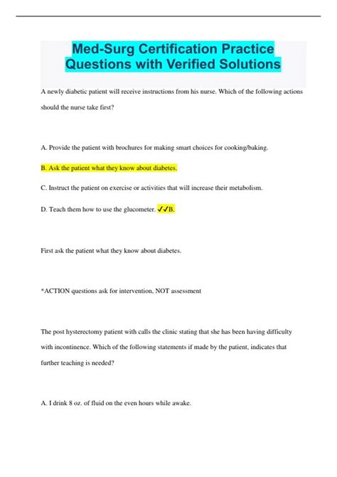Med-Surg Certification Practice Questions with Verified Solutions - Med-Surg Certification ...