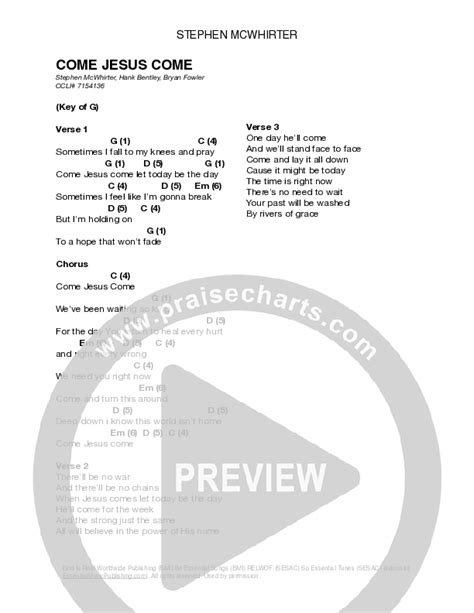 Come Jesus Come (Live) Chords PDF (Stephen McWhirter) - PraiseCharts