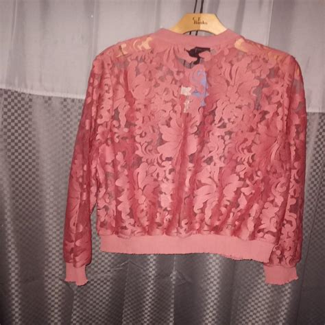 Lane Bryant pink floral full zip lace Bomber... - Depop