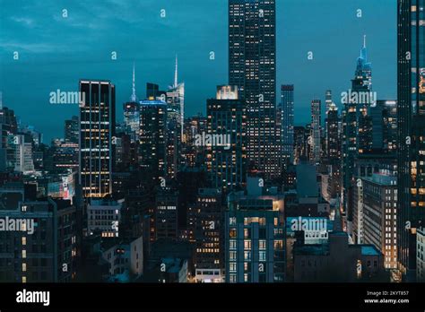 aerial panoramic view of Manhattan at night Stock Photo - Alamy