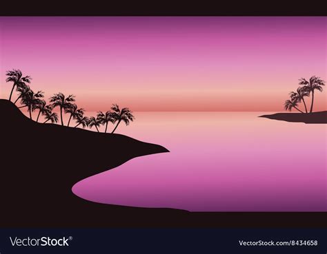 Beach at sunset silhouette Royalty Free Vector Image