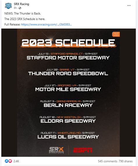 SRX Racing Announces Its 2023 Schedule - Bounding Into Sports