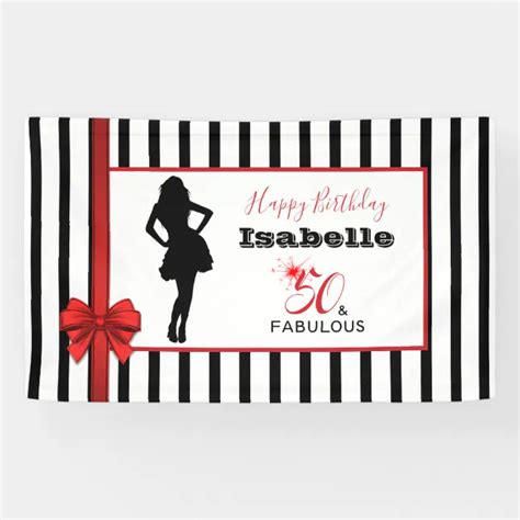 50 & FABULOUS 50th Birthday Black/White Stripes Banner | Zazzle