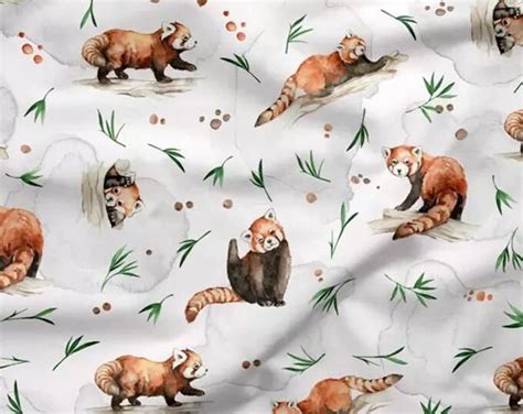 Panda Red Premium Cotton Fabric, Red Panda Fabric, Wild Animal Fabric ...