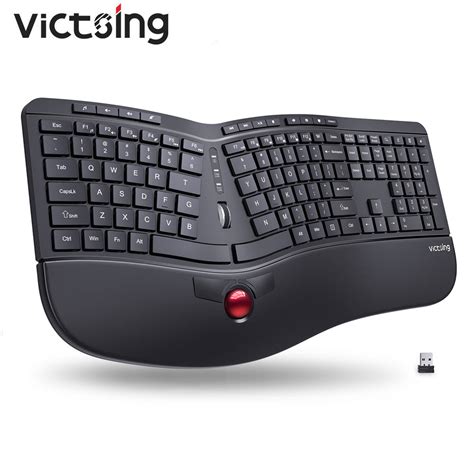 VictSing PC325 Wireless Ergonomic Keyboard with Trackball & Scroll ...