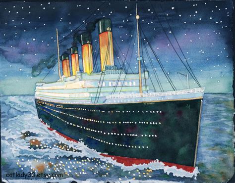 Titanic Watercolor Print. Titanic painting. Nautical decor. Ship wall art. Ship picture. Titanic ...