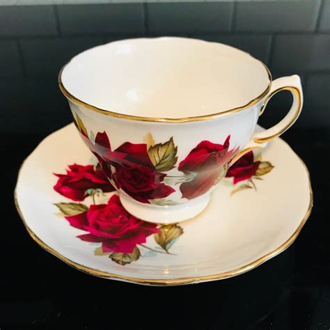 Vintage Royal Vale Tea cup and saucer England Fine bone china Dark Red ...