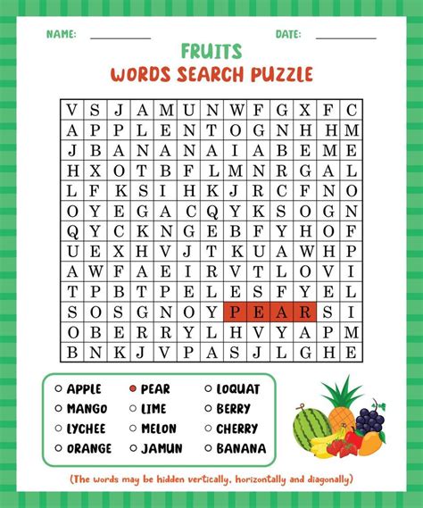 Word search game fruits word search puzzle worksheet for learning english. 13928288 Vector Art ...